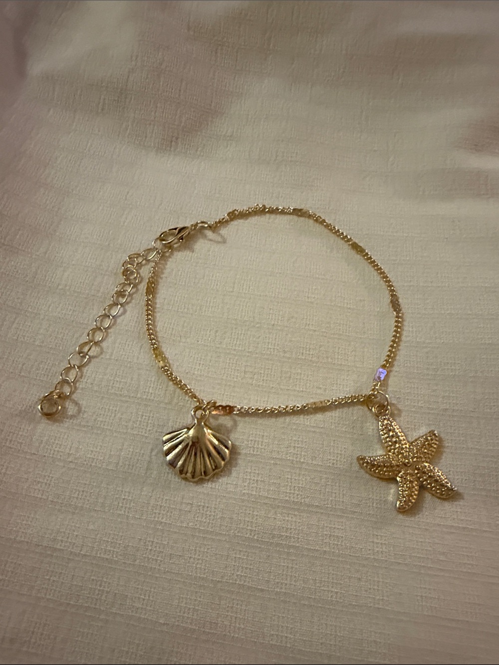 Gold Starfish & Seashell Charm Anklet Ankle Bracelet